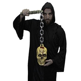 ADULTS BIG SKULL - SKULL FLAIL/SKULL MACE/SKULL MORNING STAR WITH SKELETON HANDLE - PERFECT FOR FANTASY FANCY DRESS