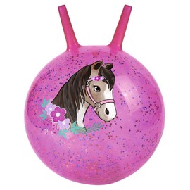 moses 4033477382054 Glittering Horse Bouncy Ball, Sparkling Jumping Ball for Horse Lovers with Star Confetti Filling, Indoor and Outdoor Toy for Children from 4 Years, Pink with Glitter