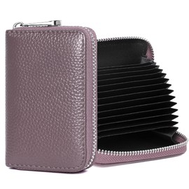 FEITH&FELLY Genuine Leather Credit Card Holder RFID Small Zipper Card Case Wallet for Women & Men