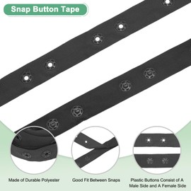 M METERXITY Plastic Snap Buttons, 2 Yards Plastic Snaps, Polyester Tape Hook & Eye Zipper Popper Press Stud Fastener for Sewing/Clothes/Fabric/DIY Craft [Black, 36mm Spacing]