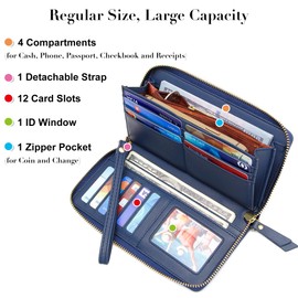VOCUS Womens Wallet RFID Blocking Zip Around Wallet PU Leather Large Travel Long Purse Credit Card Holder with Wristlet