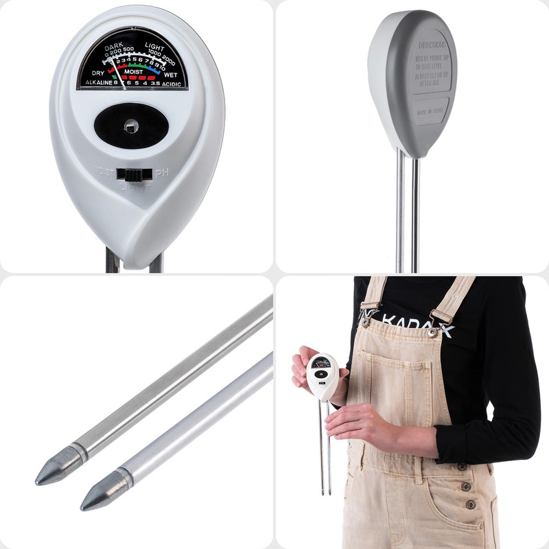 KADAX 3-in-1 Bodenmessgerät mit Feuchtigkeitsmesser, pH-Wert-Tester und Lichtmessung, Boden Messgerät,
