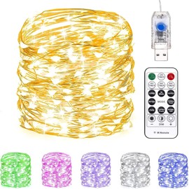 LSLCQW Fairy Lights 66 ft 200 LED USB Twinkle String Lights Plug in Silver Wire Lights with Remote and Timer 8 Modes Outdoor Waterproof Lights DIY Party Wedding Christmas Decoration (Warm White, 66ft)