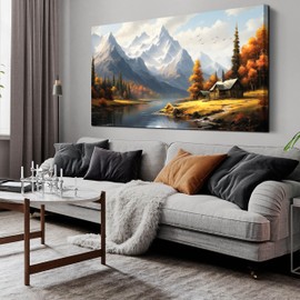 SIXTTART Farmhouse Canvas Wall Art for Living Room - Mountain Pictures Wall Decor Office - Modern Wall Art for Dining Room Large Size 29" x 59"