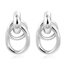 ALEXCRAFT 14K Knot Statement Earrings Gold Silver Small Chunky Drop Earrings Gold-Plated Earrings Gift for Women Girlfriend Girls, Silver Plated Brass