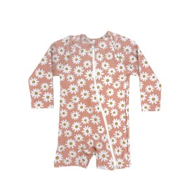 Adorable Peachy Baby Swimwear, Baby and Toddler Girl One Piece Pink Swimming Costume, SPF 50+ Sun Protection with Full Zipper, Pink and White Daisy Design Size 18-24 Months