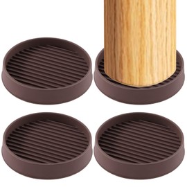 Swpeet 4Pcs 3" x 3" Round Brown Rubber Anti Skid Caster Cups Non Slip Furniture Pads Kit, Anti-Slip Gripper, Anti Skid Furniture Feet Anti Slide Floor Stoppers for Bed Couch Table Chair Stoppers