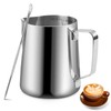 Milukon Milk Frothing Pitcher, 350ml Stainless Steel Milk Jug with Measurement Mark and Decorating Pen for Making Latte Art and Cappuccino Coffee, Silver/12OZ