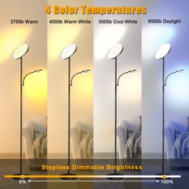 Floor Lamps for Living Room Bedroom, 42W/4300LM Super Bright LED Floor Lamp with Remote and Touch Control, Stepless Dimmable, 69" Tall Standing Lamp with Gooseneck Reading Light for Hotel Office