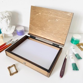 Bower Bird Wooden Travel Paint Box - Portable Watercolor & Oil Painting Kit with 18-Well Palette Compatibility, Adjustable Metal Fasteners,Built-in Acrylic Tray，Lightweight Travel (Wooden Paint Box)