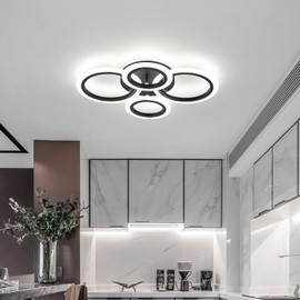 Shine LUEST 34W Modern LED Ceiling Light, 3000K-6000K Dimmable Ceiling Lighting Fixtures Ceiling Mount 4 Rings Black Flush Mount LED Chandelier Ceiling Lamp with Remote for Kitchen Bedroom, 2720LM