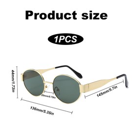 Round Sunglasses Mens,Retro Sunglasses Womens,Oval Gold Metal Frame Small Sun Glasses,90s Vintage Gothic Shades,Classic Fashion Cool Trendy Oval-Shaped PC Specs,for Women Men Outdoor UV400 (Green)