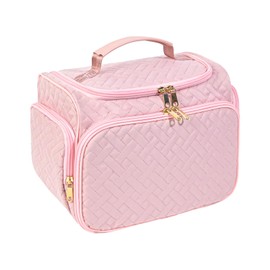 HDKJDPG Pink Large Makeup Bag Organizer with Brush Storage，Travel Makeup Bag with Compartments for Travel Cosmetic Bags for Women