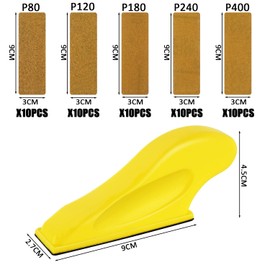 1 x Micro Sander with 50 Pieces Sandpaper, Hand Sander, Sandpaper Sheets, Mini Hand Sander for Wood, Hand Sanding Tools for Craft Wooden Furniture, 5 Sizes, Yellow