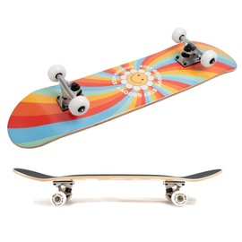 Amrgot Skateboards for Beginners,31 * 8 inches Complete Skateboards for Kids,Boys,Girls and Adults,7 Layer Maple Wood,Double Kick Deck Concave Standard and Tricks Skateboard (RainbowFlower)