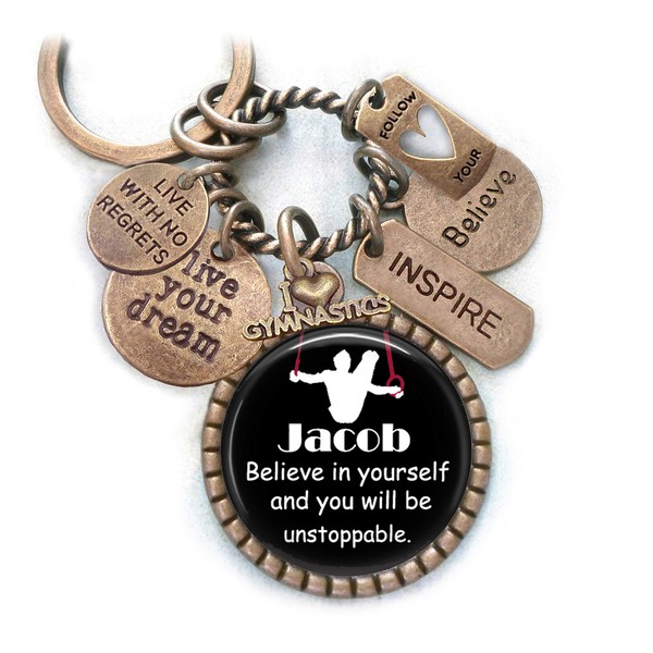 Gymnastics Believe In Yourself, Custom Name Keychain, Backpack Clip or