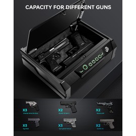 TIGERKING Gun Safe,Biometric Gun Safe for Pistols,Quick Access Pistol Safe with Mute Mode and Auto-Open Lid Device,Sturdy Fingerprint Portable Handgun Safe for Home,Bedside Nightstand,Car,Travel