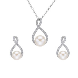 Ever Faith® Women's 925 Sterling Silver CZ Freshwater Cultured Pearl 8 Infinity Necklace Earrings Set