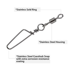 Dr.Fish 30 Pack Fishing Snaps Swivels, Barrel Swivels with Snaps Stainless Solid Rings Rolling Swivels Coastlock Clips Freshwater Swivels Fishing Tackle Bass Trout Fly Fishing Crappie 30Lb