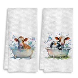 COWEB Funny Cow Bathroom Hand Towels Set of 2, Cow Bathroom Decor, Cow in Bathtub Decorative Hand Towels for Bathroom, Kids Hand Towels, Kids Bathroom Decor, Cow Gifts for Cow Lovers, 16x24 Inches