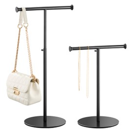 niffgaff 2 Pack T Bar Purse Display Stand Tabletop: Adjustable Height Handbag Holder, Countertop Hanging Rack for Long Necklace Scarf Lanyard, Black