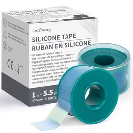 LotFancy Medical Silicone Tape, 2Rolls 1”×5.5 Yds, Waterproof Adhesive Surgical Tape, Soft Skin Tapes for First Aid, Wound, Bandage and Sensitive Skin