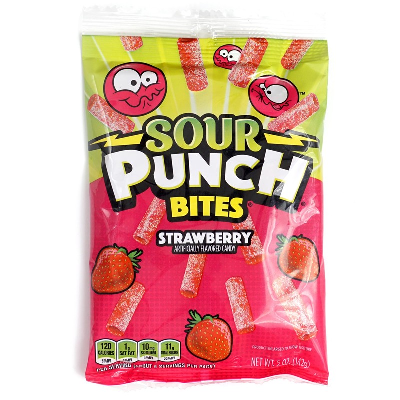 Sour Punch Bites, 5 Ounce Bags (Pack of 3), Strawberry,