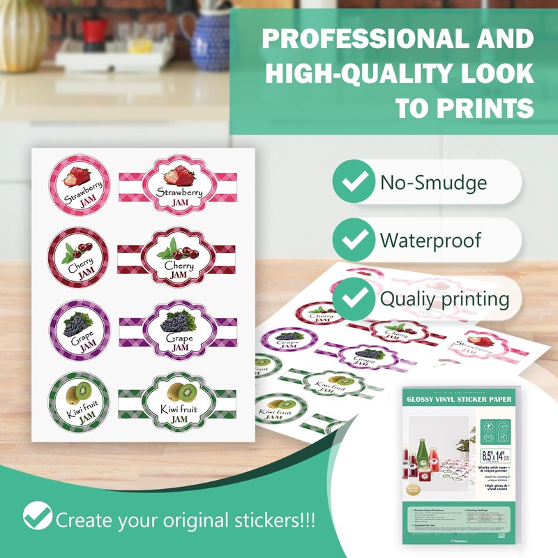8.5x14 Removable Self-adhesive Vinyl Sticker Paper, Waterproof, Legal Size, Suitable