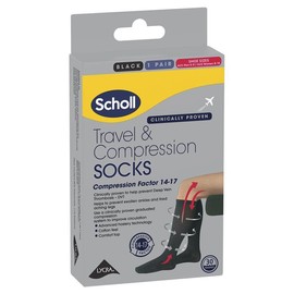 Scholl Flight Socks Compression Hosiery Black (Medium Size W8-11 M6-9)