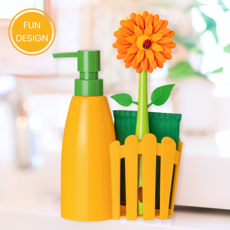 Vigar Flower Power Kitchen Soap Dispenser Set, Dish Soap Dispenser