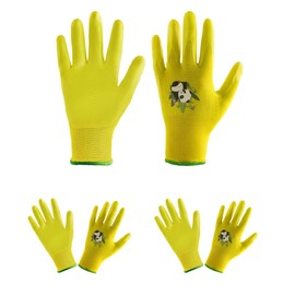 HANDLANDY 3 Pairs Kids Gardening Gloves for Age 2-13, Toddler Children Garden Yard Work Outdoor Playing Gloves, Rubber Coating, for Girls Boys Youth (Yellow, Size 5, Age 8-10)