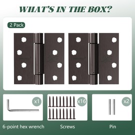 OMANSKO 2 Pack Modern Oil Rubbed Bronze Iron Self Closing Door Hinges 4 x 4 in Auto Close Hinges 8 Holes Square Corners Adjustable Tension for Interior Door 1-3/4 to 2 in Thick