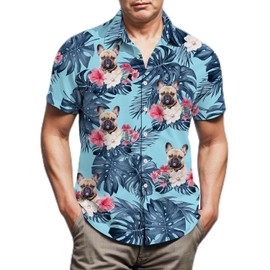 Lussues Nee French Bulldog Hawaiian Shirt for Men,Button Down Beach Casual Shirts