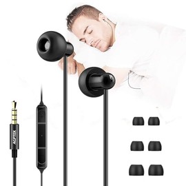 AGPtek Auriculares In-Ear para Dormir con Micrófono y Cable Control Sonido Estéreo 3.5mm para Dormir, Deportes, Viajes, Meditación y Relajación, Color Negro (ZP04B)