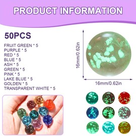 Editbar Pack of 50 Marbles for Children, Glow-in-the-Dark Glass Marbles, Luminous Marbles for Children, Pinball Train Game, Furniture Decoration, Coloured Glass Marbles for Boys and Girls