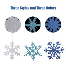 3 Pieces Snowflake Glittery String Garland White Blue and Light Blue Snowflake Banner Snowflake Hang Decoration for Christmas Holiday Party, Winter Carnival, Ice-and-Snow Themed Gatherings