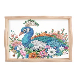 5D Diamond Art Tray with Handle for Adults DIY Diamond Art Plate Kits Peacock Picture Diamond Art Painting Dinner Plate for Coffee Living Room Home Organizer Parties Family Gatherings