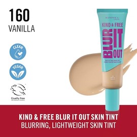 Rimmel Kind & Free, Blur It Out Mattifying Skin Tint, 160 Vanilla, Lightweight Matte Finish, Minimises Pores, Infused with Cica Complex and Vitamin E, SPF 20, All-Day Shine Control, 30ml