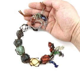 Fmelut Tree of Life 7 Chakra Stones Dream Catchers Healing Crystals Gifts Feng Shui Witchy Room Decor for Women Hangings for Curtain Cars