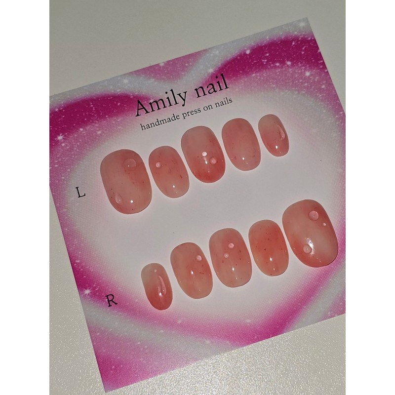  Peach [Handmade Nail Tip] Emily Nail - Half White