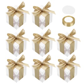 MECCANIXITY 10 Pcs Clear Gift Boxes, 60x60x60mm Clear Boxes for Favors with Gold Ribbon Blank Tag, Plastic Gift Box for Wedding, Party Favors, Candy Boxes, Home Birthday Decor
