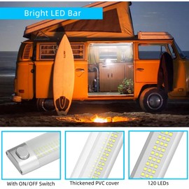 12 V LED Lamp Motorhome, 10 W 120 LED Car LED Interior Lighting with Switch, 1600 LM LED Strip 12 Volt LED Bar for Car, Motorhome, Van, Bus, Caravan, Boat, Kitchen, Bathroom, Bar, Truck, Pack of 2