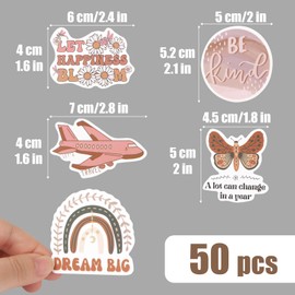 50 Pcs Boho Positive Quote Stickers Inspirational Sticker Waterproof Motivational Sticker for Scrapbook Laptop Guitar Suitcase Skateboard