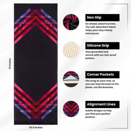 Yoga Drip Yoga Towel - Non Slip Hot Yoga Mat Towel With Corner Pockets, No-Skid Grip, and Built-in Alignment Lines | Soft, Moisture Wicking, and Sweat Absorbent | No Bunching, Stays in Place 72" x 25"