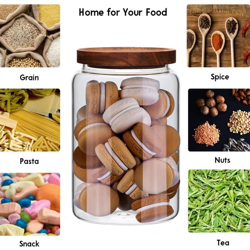 Datttcc Large Glass Jars,Set of 3 Glass Jars with Wooden