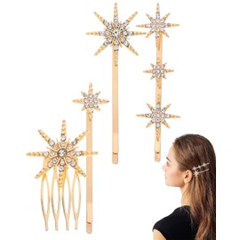 AORHOFJ Women's hair clip, bohemian style, hair pins, hair band stars, pack of 4 hair clips with rhinestones, crystal hair pins, bridal jewellery, hair clip, rhinestone hair pins, party