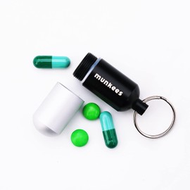 munkees Portable Pill Case Small Waterproof Capsules EDC Keychain, Travel Pill Bottle for Camping, Hiking, Backpacking, Compact Valuables Container for Outdoors 2-Pack