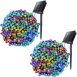 Brightown Extra-Long Solar Christmas Lights Outdoor, 2 Pack Each 72Ft 200LED Solar String Lights, 8 Modes Green Wire Twinkle Lights Waterproof for Xmas Tree Garden Yard Wedding Party Decor, Multicolor