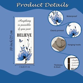 Rustic Wood Signs Blue Flower Anything is possible if you just BELIEVE Wooden Hanging String Sign Plank Plaque Wall Art Decor Country Front Door Porch House Garden Farm Home 5 x 10 Inch/13 * 25 cm