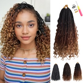 SHDanrtsey 15 Inch Goddess Bohemian Box Braids Crochet Hair 128 Strands Curly Ends 8 Packs Synthetic Braiding Hair Extensions for Black Women（1B/30/27）